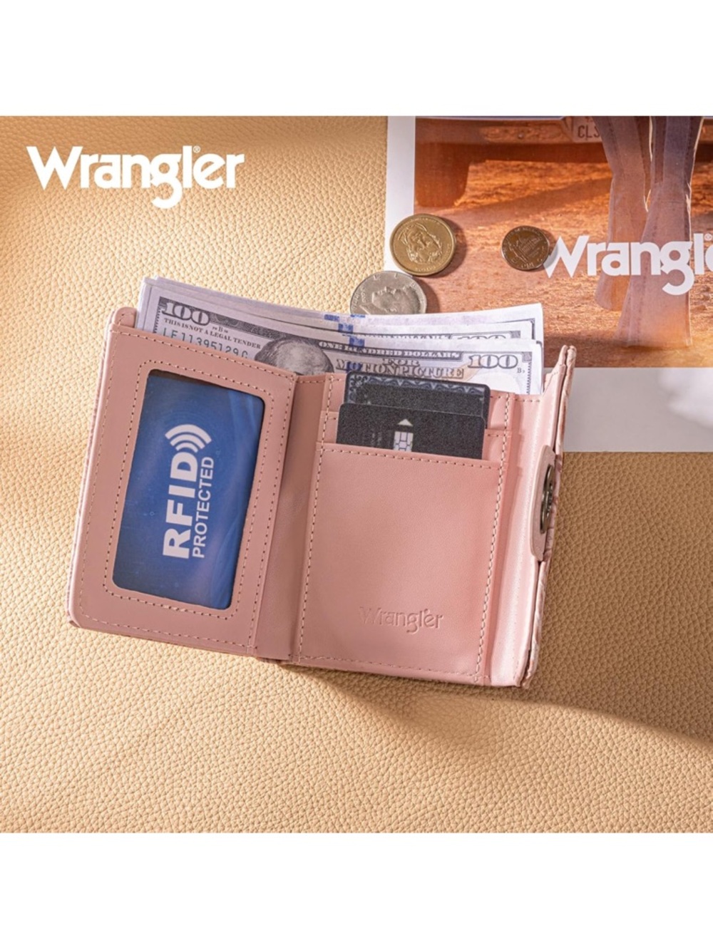 Wrangler Pink Embossed Floral Wallet - Picture 6 of 8